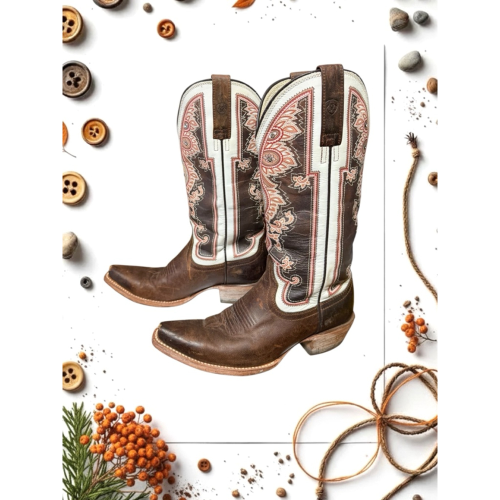 Ariat Alameda Brown Leather w Multicolor Designs Crystals Women Western Boots 7B - Picture 2 of 10